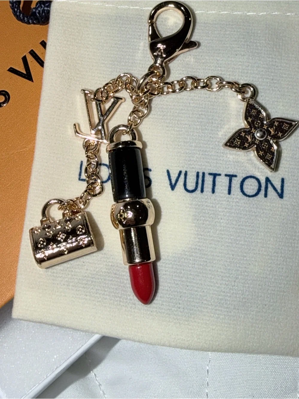 Fashion  Gold-Tone Red Lipstick, and handbag Charm Keychain